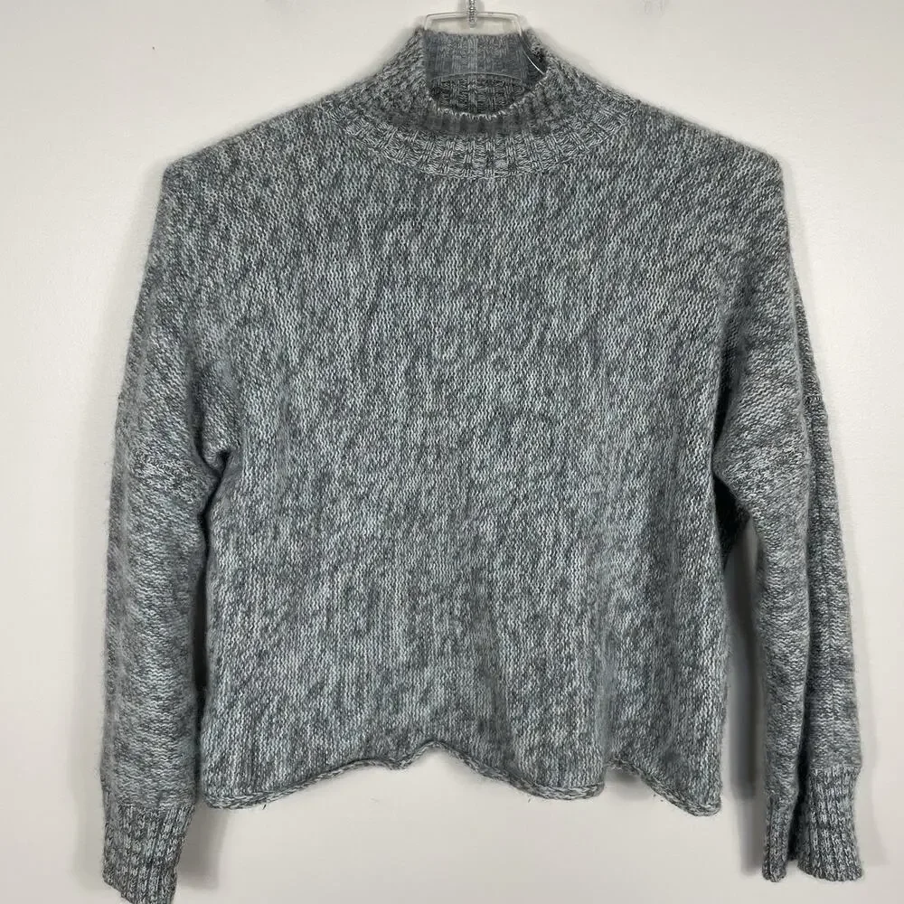 360Cashmere 100% Cashmere Sweater Size M Blue Gray Cropped Mock Neck Luxury Cozy